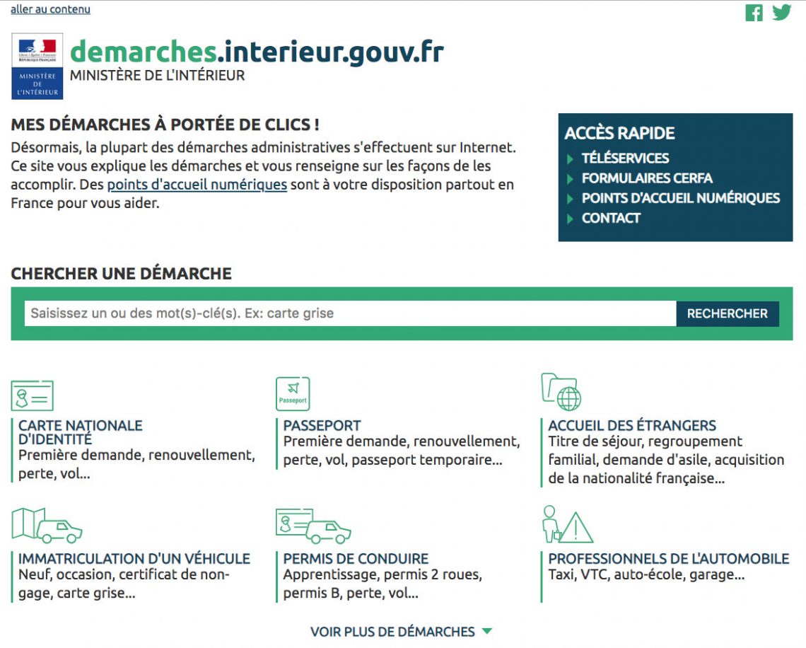 visuel du site du gouvernement pour les démarches en ligne