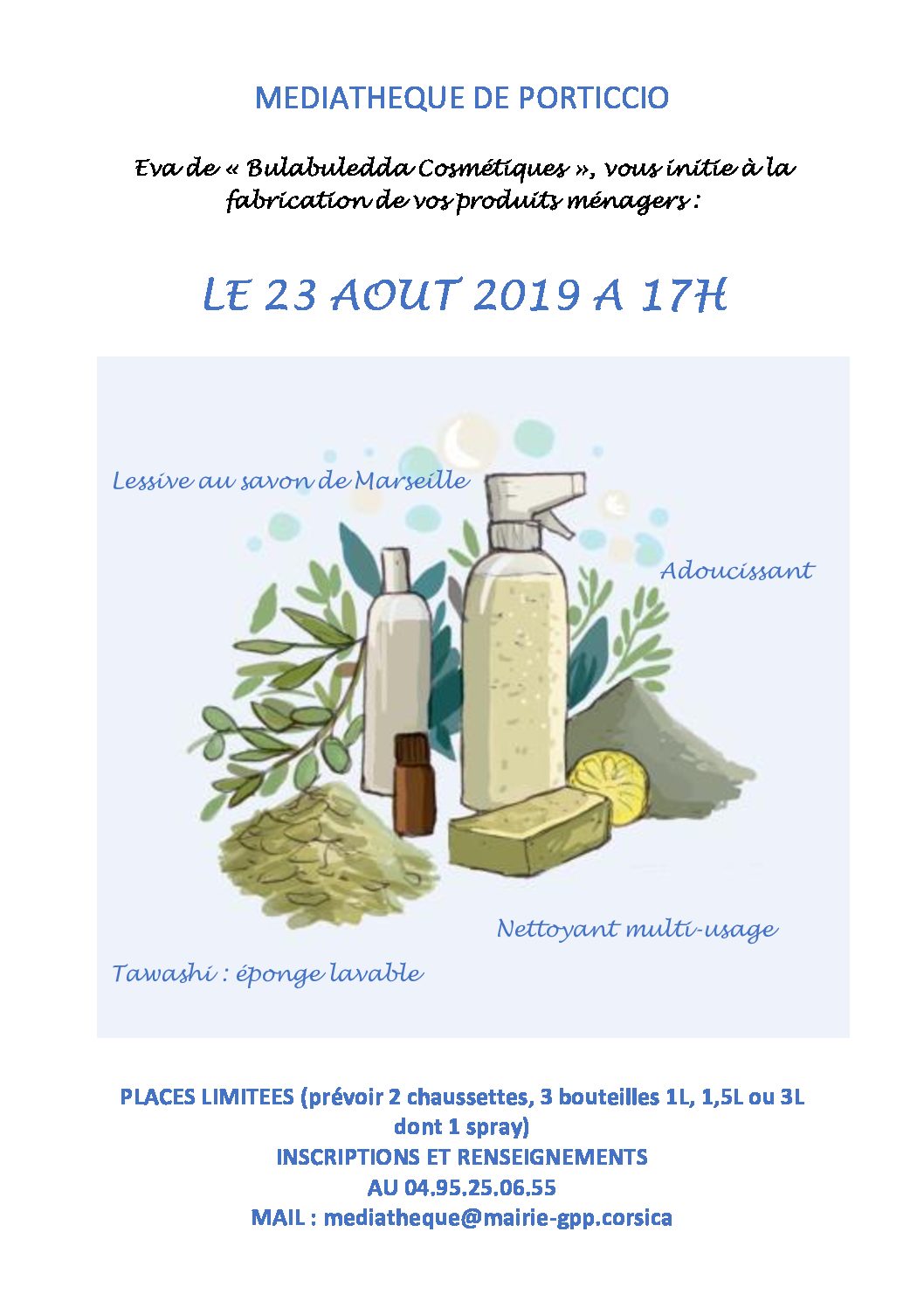 Atelier « fabrication de produits ménagers » – Médiathèque Porticcio