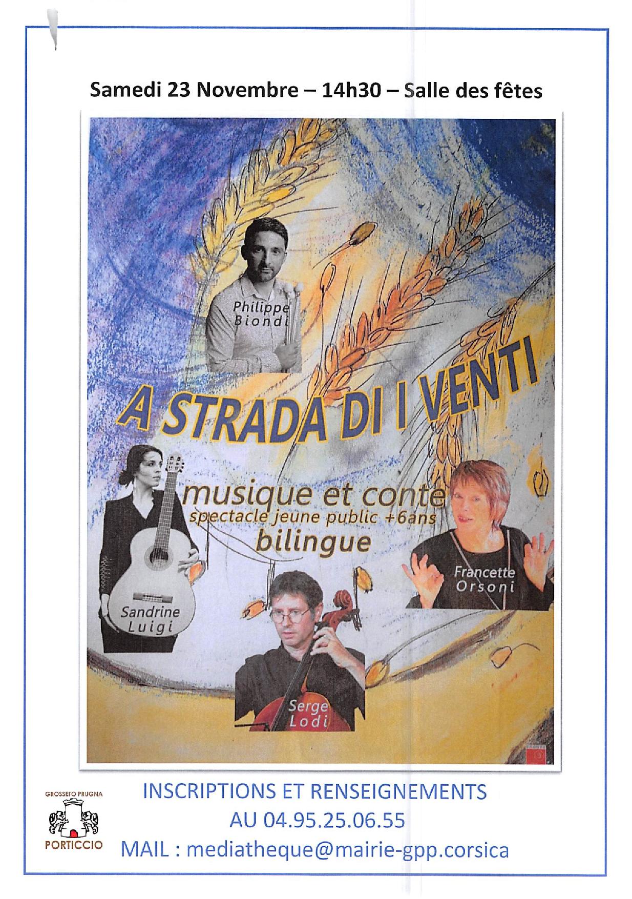 A STRADA DI I VENTI – 23 Novembre à 14h30 – Salle des fêtes de Porticcio