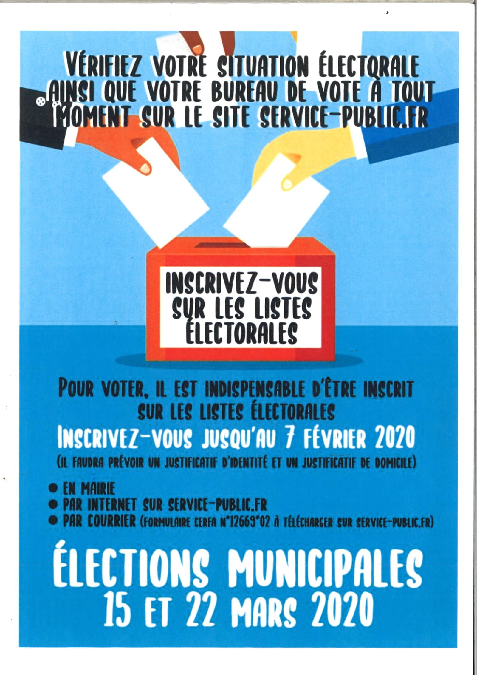 INSCRIPTION SUR LES LISTES ELECTORALES – PERMANENCE DU 7 FEVRIER 2020